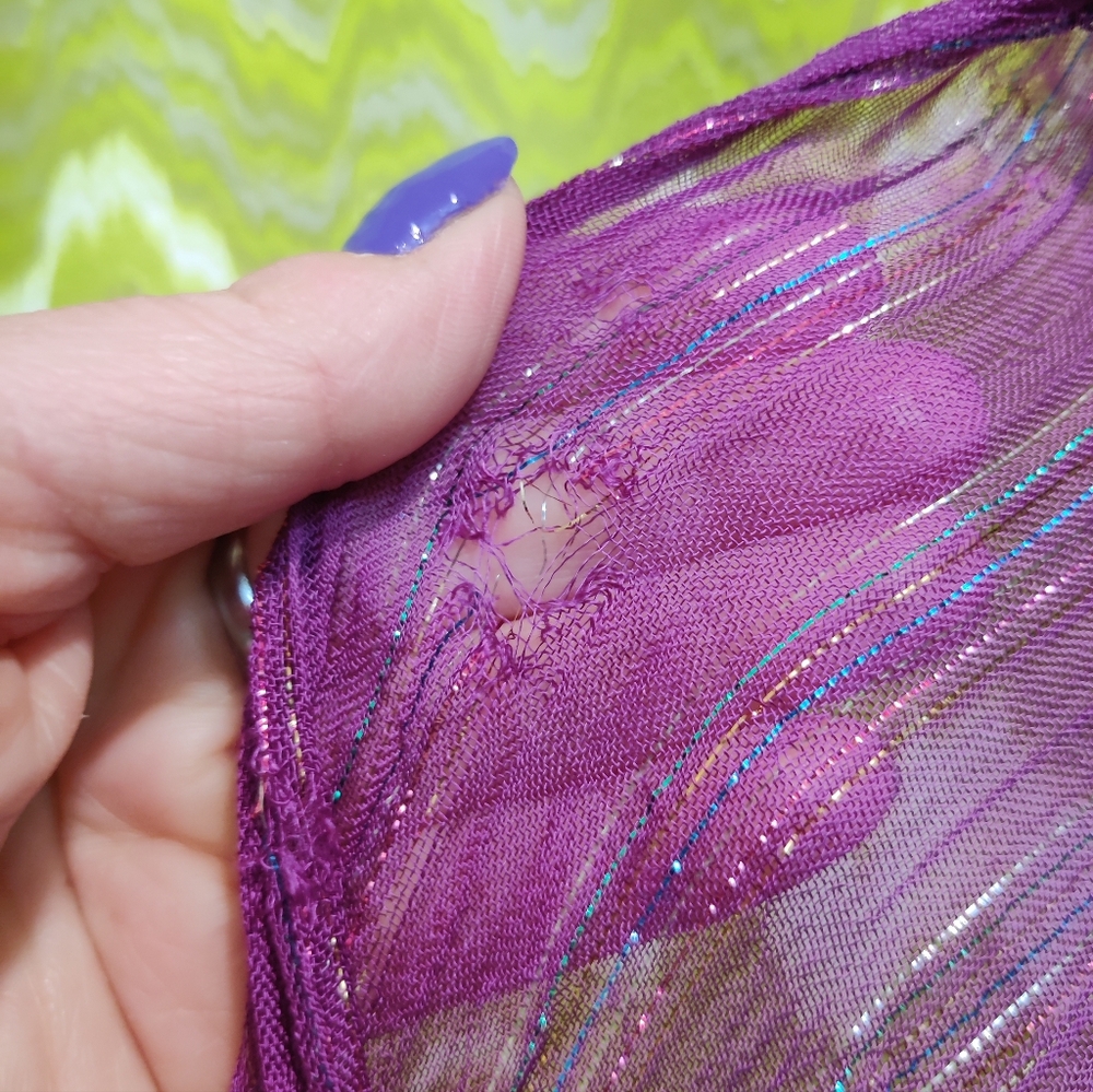 Sheer Vintage Plum Batwing Style Cover-up With Shimmer - Picture 5 of 6